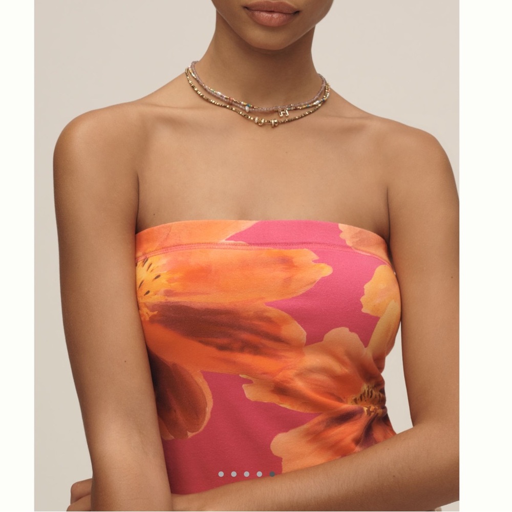 Anthropologie Strapless Top Pilcro Sunny New Large Hawaiian Floral Pink
